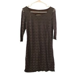 FREE PEOPLE lace knit grey and metallic bronze lined dress key hole size medium